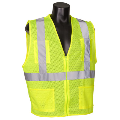 ANSI Class 2 Lime Mesh Vest with Zipper and 4 Pockets