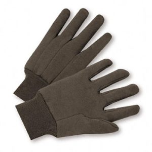 Brown Cotton Gloves Jersey Knit Wrist - 9 oz. - Sold by the dozen.